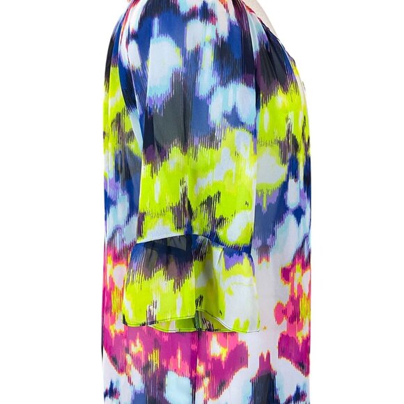 MILLY for Designation Tie Front Ruffled Bell Sleeve Chiffon Tie Dye Top Large - Picture 4 of 8